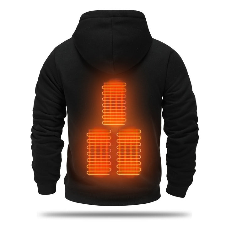 Man wearing black USB heated hoodie