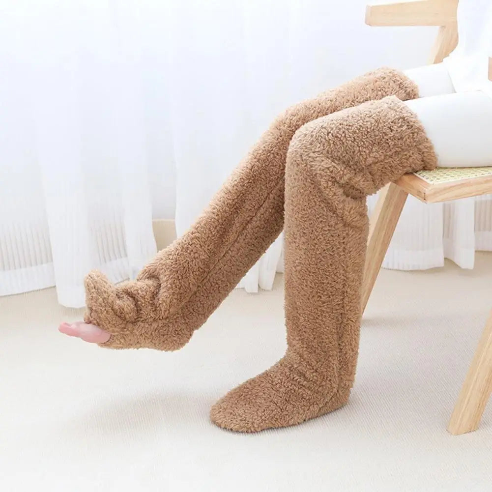 Colverro™ Long Coral Fleece Lounge Socks with Fold-Back Foot Opening