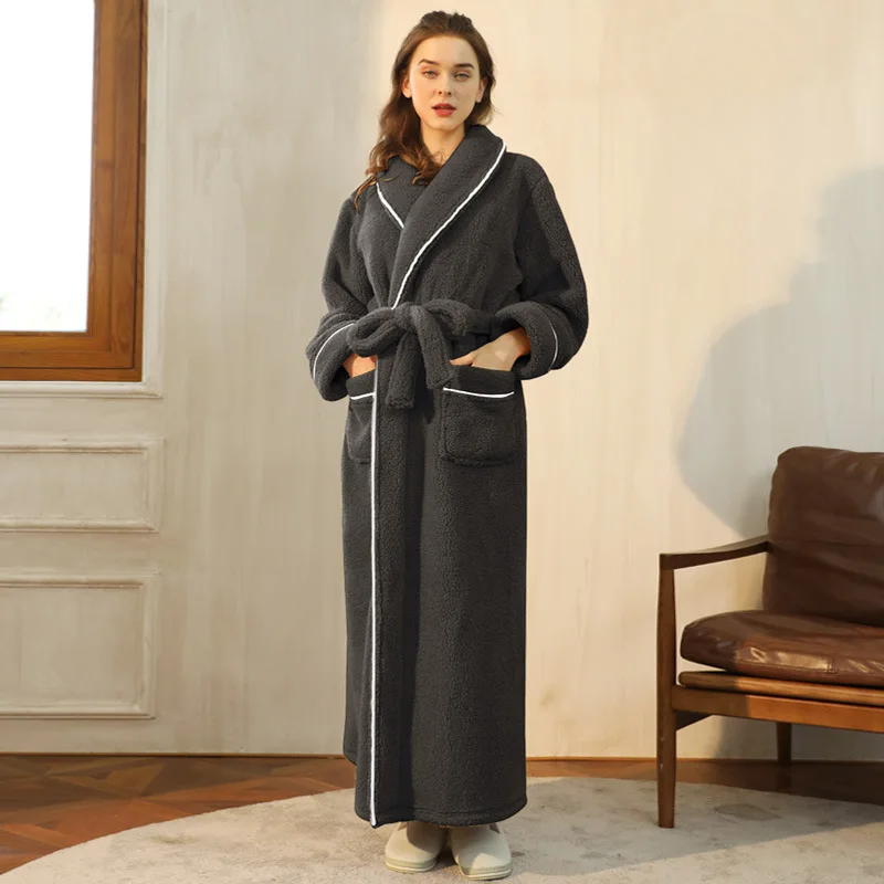 Colverro™ Flannel Fleece Bathrobe with Turn-Down Collar and Tie Belt