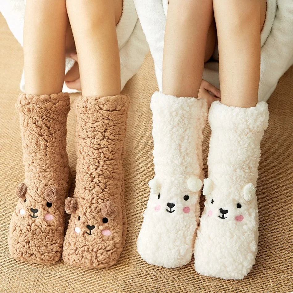 Colverro™ Cute Bear Fleece Socks with Non-Slip Gripper Sole