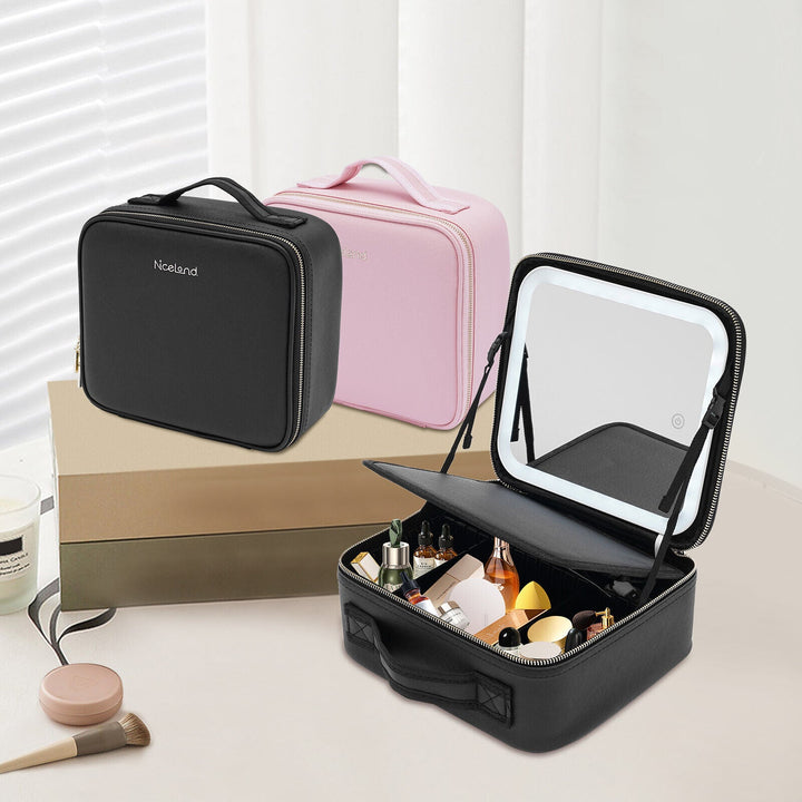 Colverro™ LED Makeup Bag with Built-In Mirror and 3 Light Settings