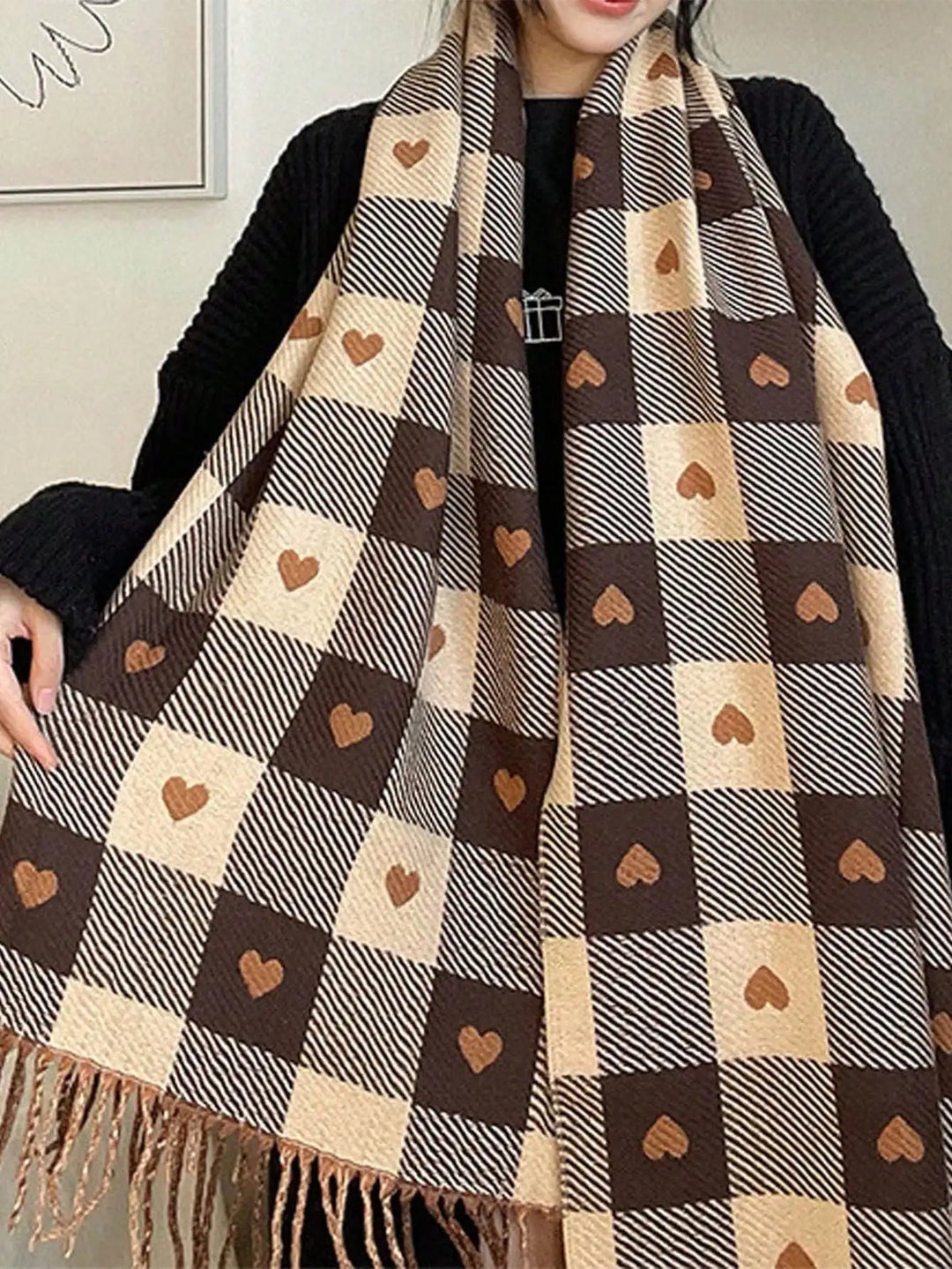 Colverro™ Plaid Heart Pattern Winter Scarf – Soft Wrap Shawl