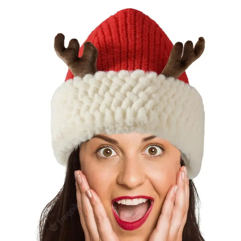 Colverro™ Cozy Reindeer Antler Knit Hat – Warm Cotton Winter Beanie