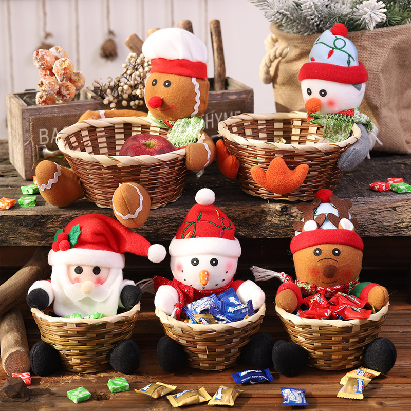 Colverro™ Woven Christmas Candy Basket with Embroidered Characters