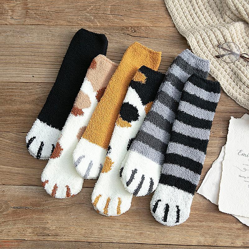 Colverro™ Cozy Cat Paw Socks in Soft Coral Fleece, One Size Fits Most