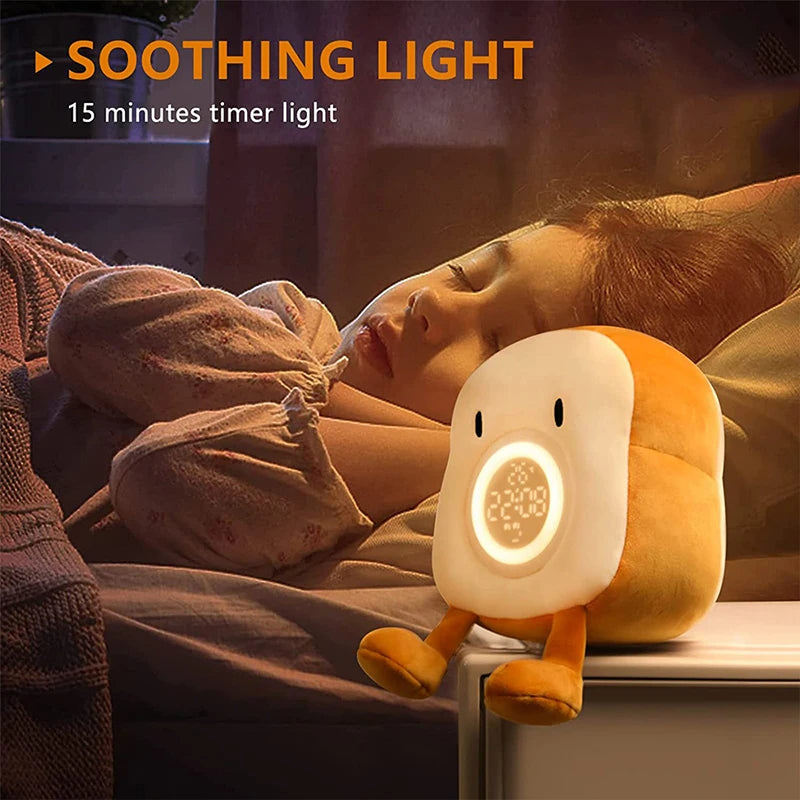 Colverro™ Toast Plush Alarm Clock with Dimmable Night Light and Phone Stand