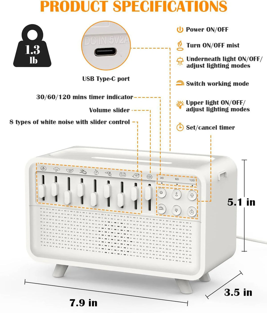 Colverro™ White Noise Machine with Humidifier, Night Light and Bluetooth