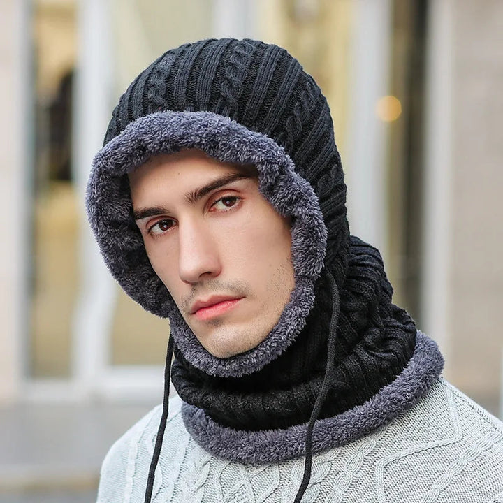 Colverro™ Knit Balaclava Hat with Attached Scarf and Fleece Lining