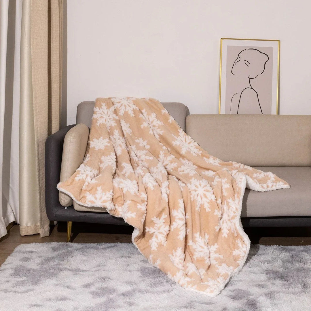 Colverro™ Christmas Wool Throw Blanket with Snowflakes for Couch and Bed