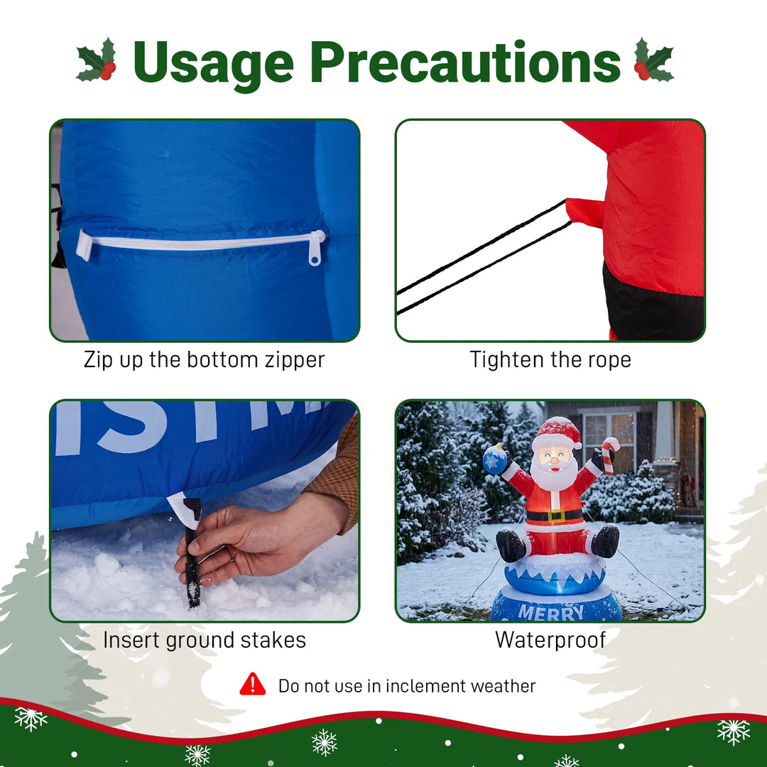 Inflatable lighted Santa on a rotating Merry Christmas base