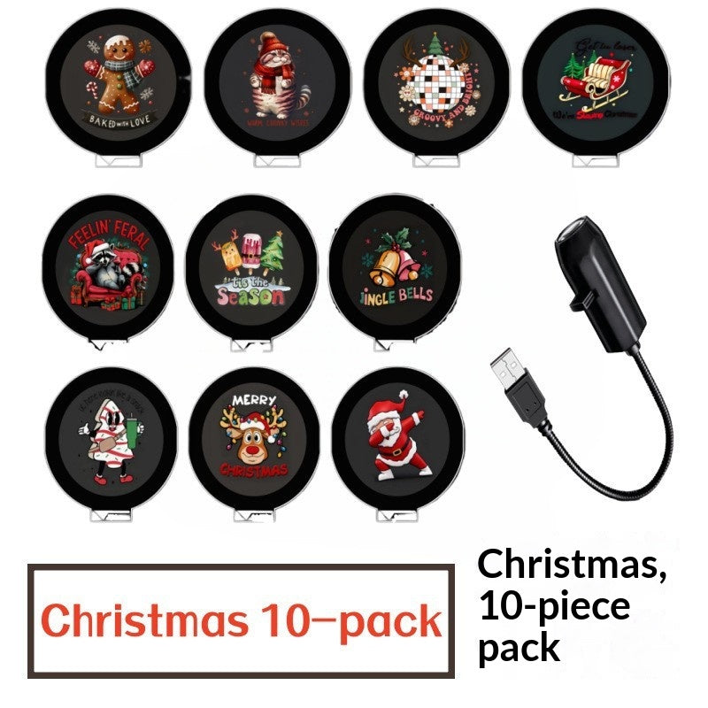 USB projector casting Christmas patterns on a ceiling