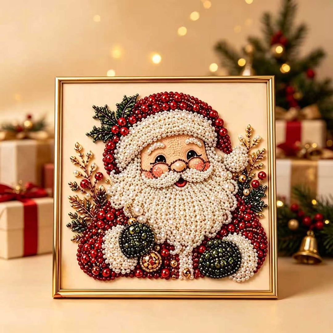 Framed Christmas diamond painting of Santa Claus
