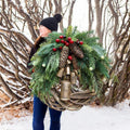 Colverro™ Handmade Farmhouse Christmas Wreath with Pinecones and Gold Bells