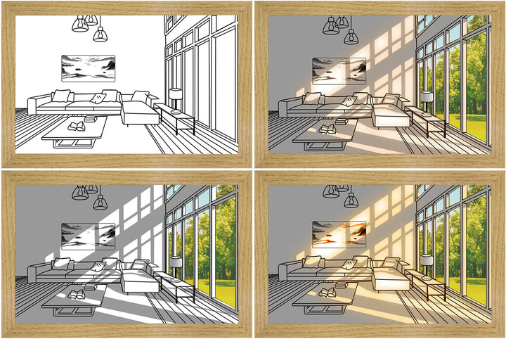 LED light painting of sunlit room