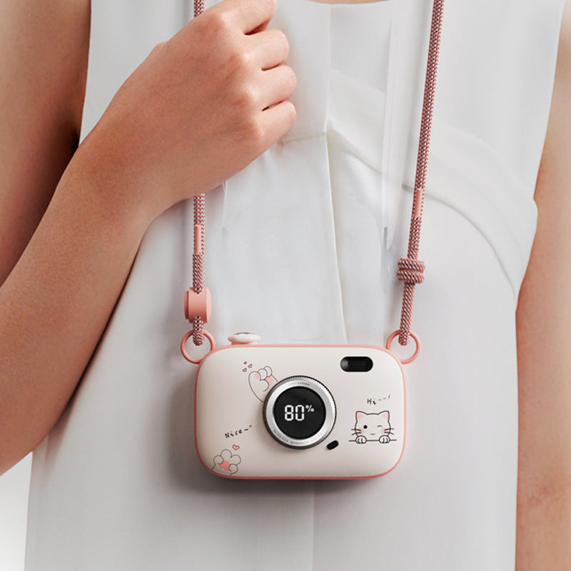 Pink camera-shaped hand warmer power bank