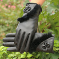 Burgundy faux leather gloves with fluffy cuff