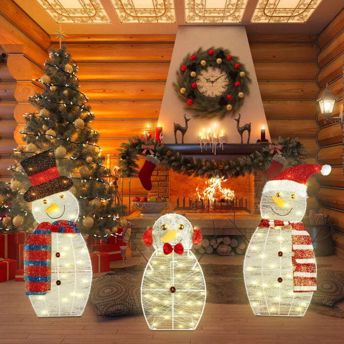 Colverro Set of 3 Light-Up Snowman Family Yard Figures