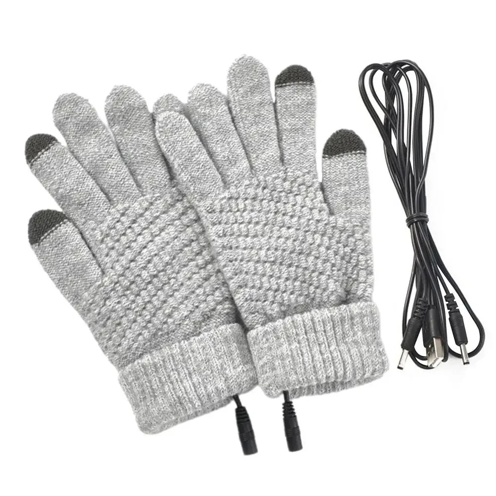 USB heated knit gloves with touchscreen tips