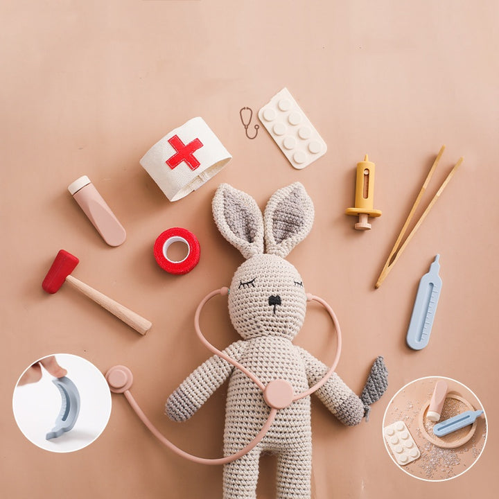 Wooden kids doctor kit with stethoscope