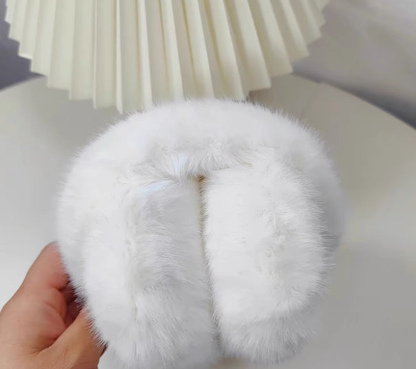 Fluffy white faux fur earmuffs