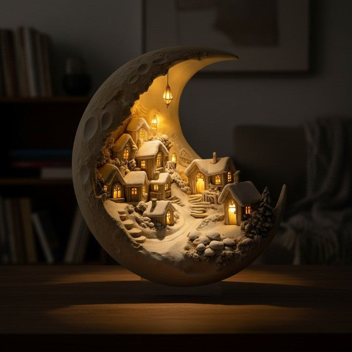 Colverro™ Crescent Moon Winter Village Night Light in Clear Acrylic
