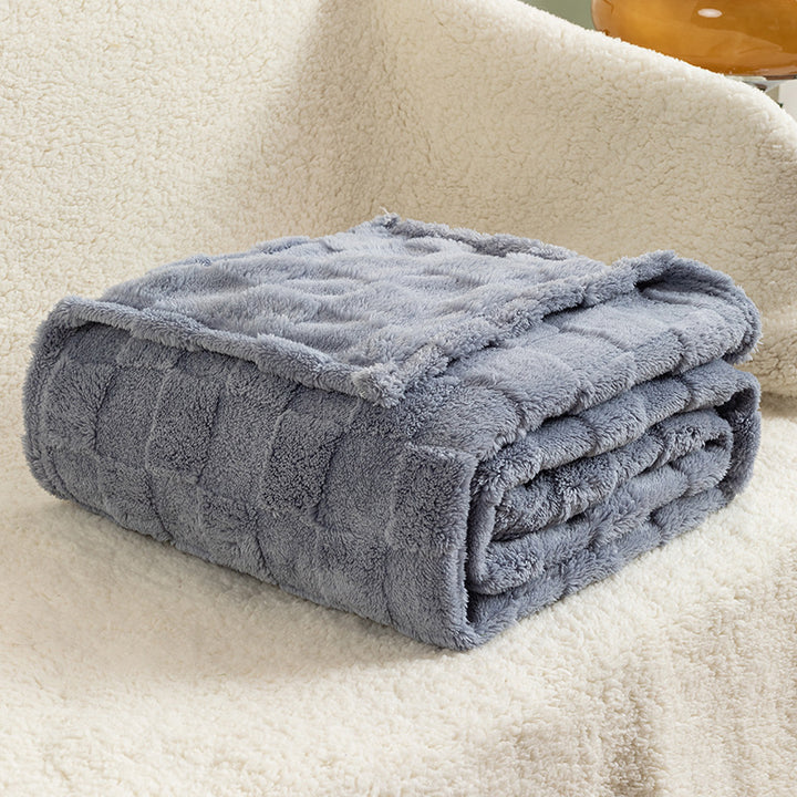 Cream checkered jacquard plush throw blanket