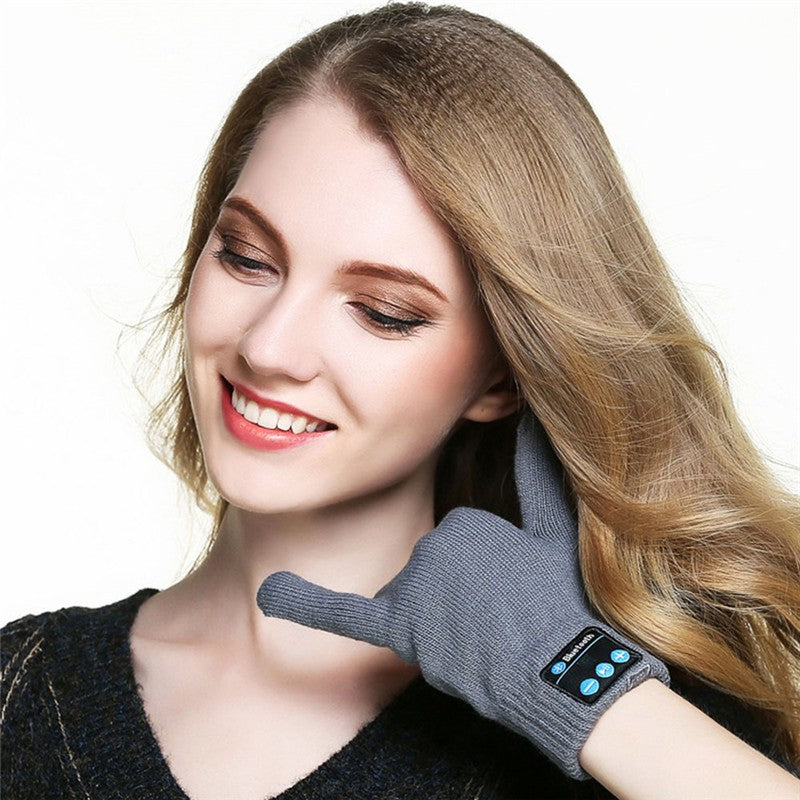 Black knit gloves with Bluetooth headset buttons