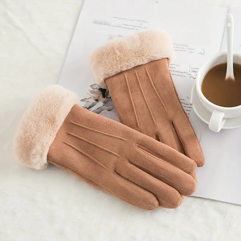Colverro™ Velvet-Lined Suede Winter Gloves with Plush Cuff
