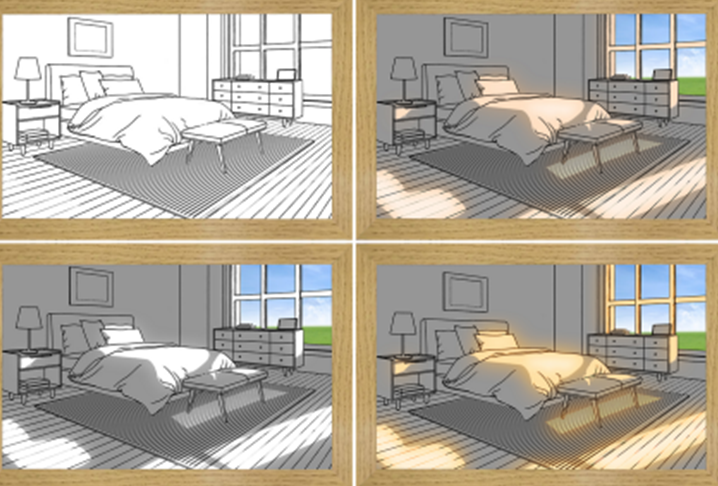 LED light painting of sunlit room