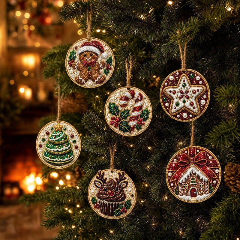 Wooden diamond painting Christmas ornaments set