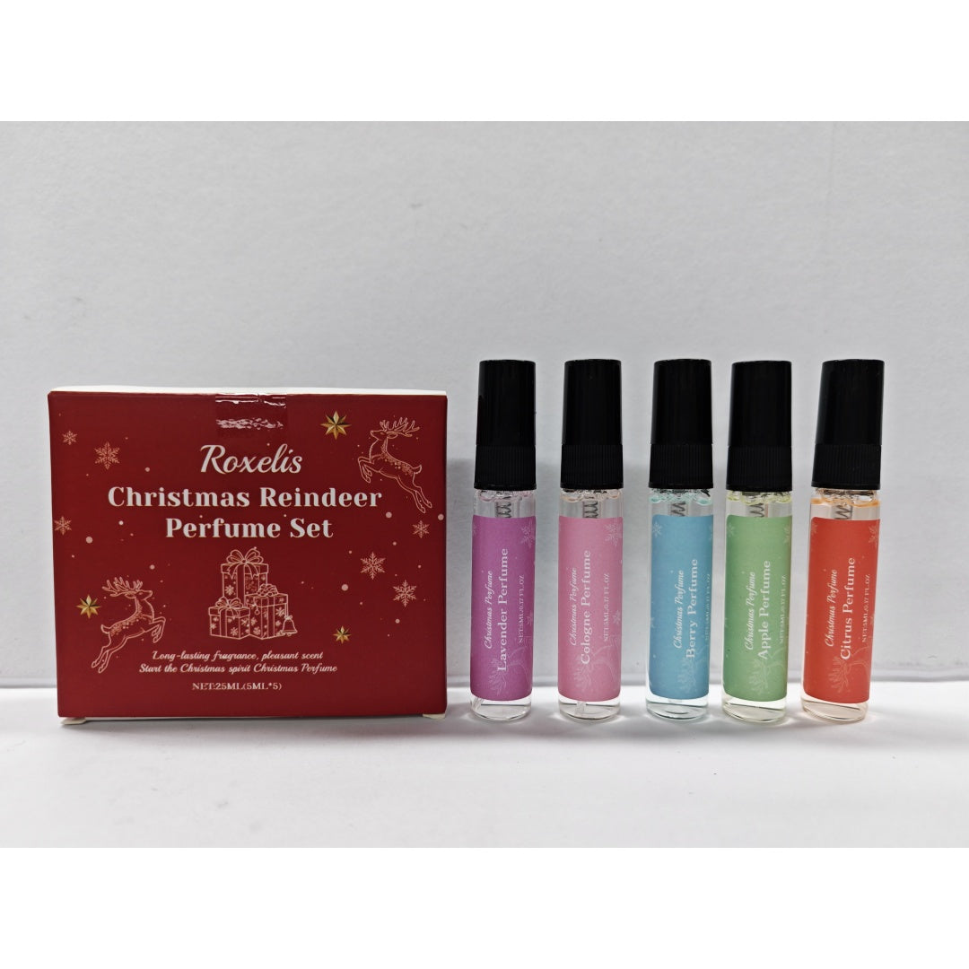 Red reindeer gift box with six mini perfume vials