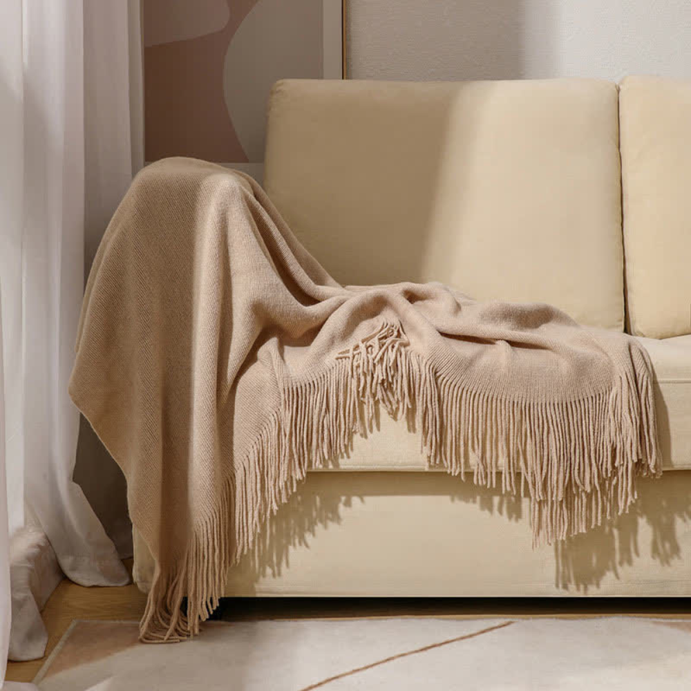 Colverro™ Chunky Knit Throw Blanket with Tassel Edges in Soft Acrylic