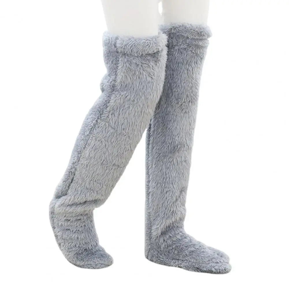 Colverro™ Long Coral Fleece Lounge Socks with Fold-Back Foot Opening