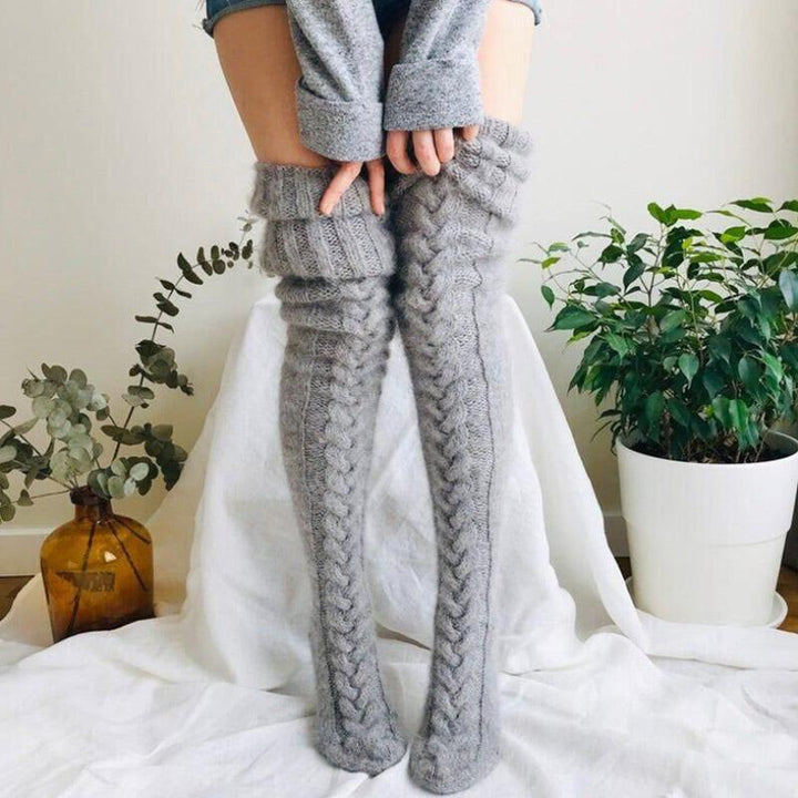 Colverro™ Hand-Knitted Long Knee Socks in Soft Ribbed Knit
