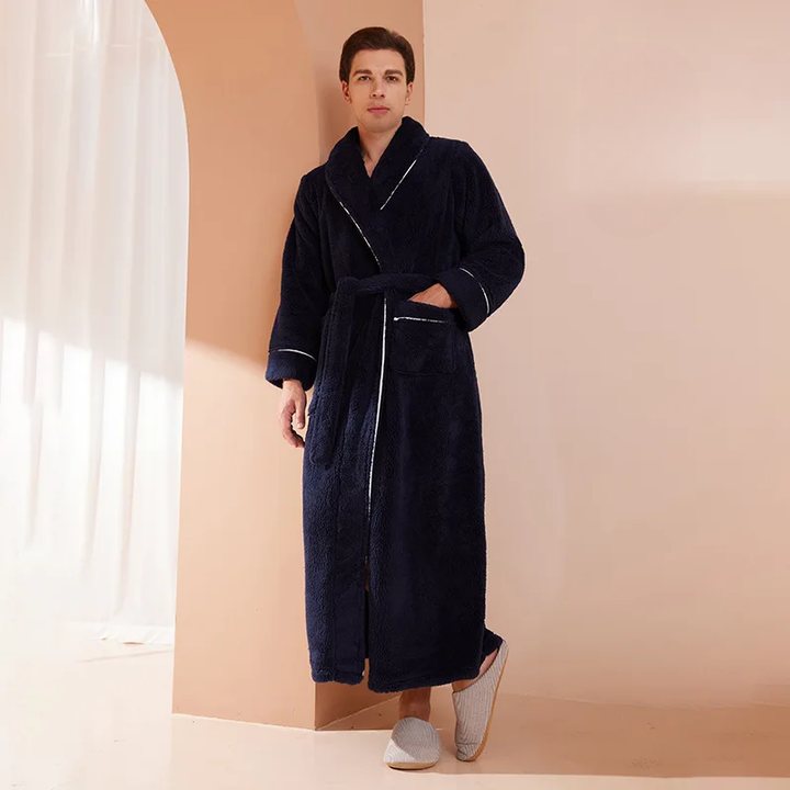 Colverro™ Flannel Fleece Bathrobe with Turn-Down Collar and Tie Belt