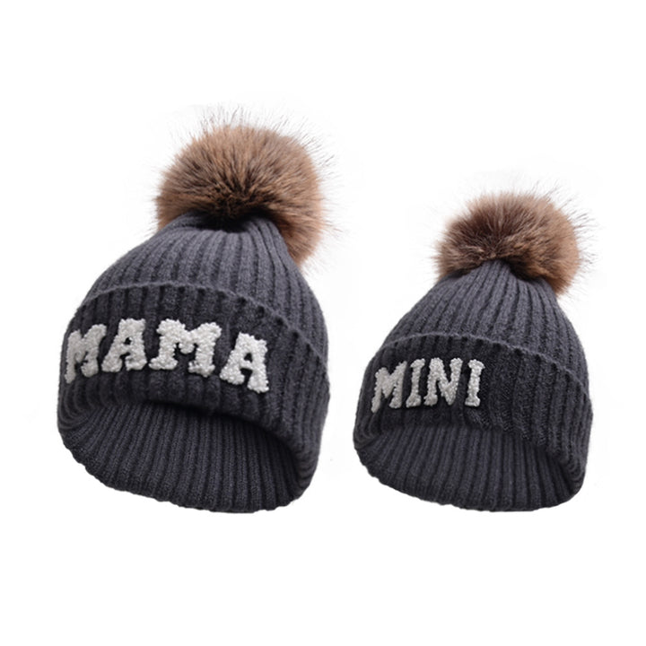 MAMA and MINI pompom beanie set
