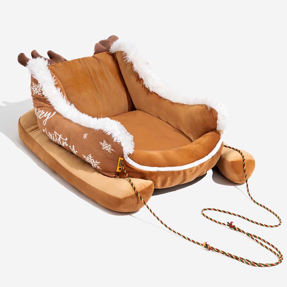 Colverro™ Sleigh-Shaped Dog Bed with Plush Faux Fur for Cozy Winters