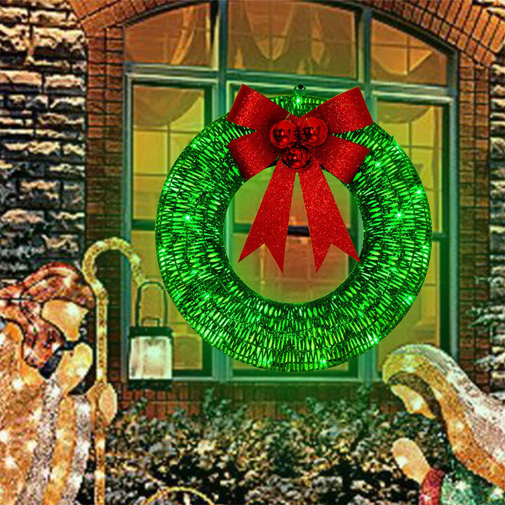 Lighted Christmas Wreath with Big Bow and Warm LED Lights, 20 in