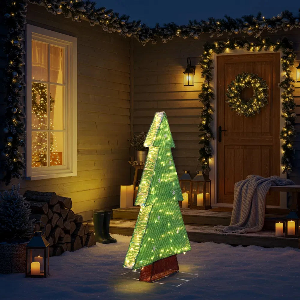 Lighted tinsel tree with snowflake front