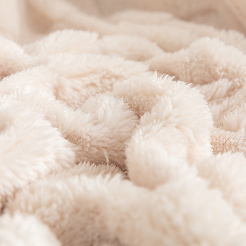 Cream checkered jacquard plush throw blanket