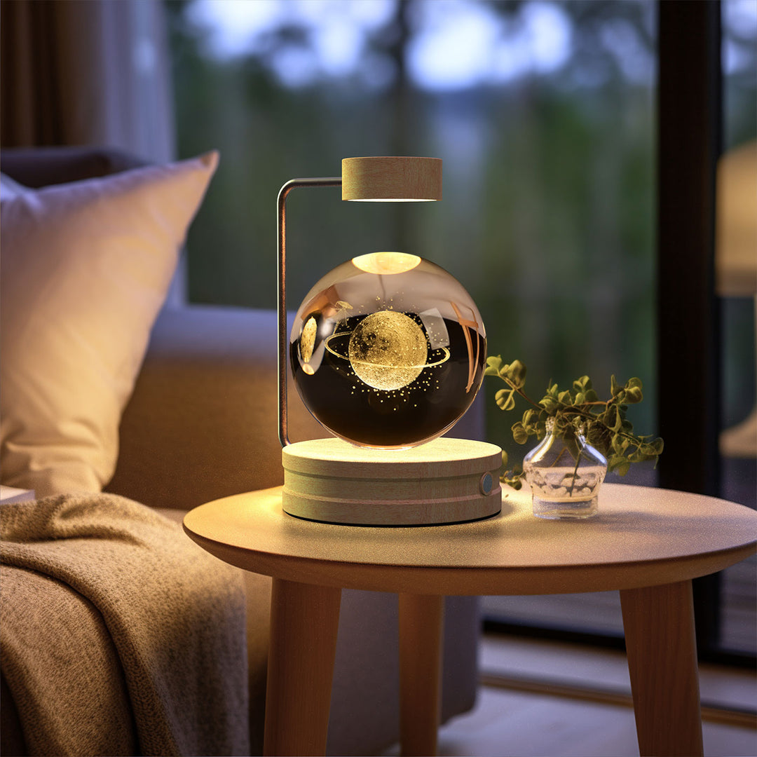 Crystal ball lamp with engraved galaxy