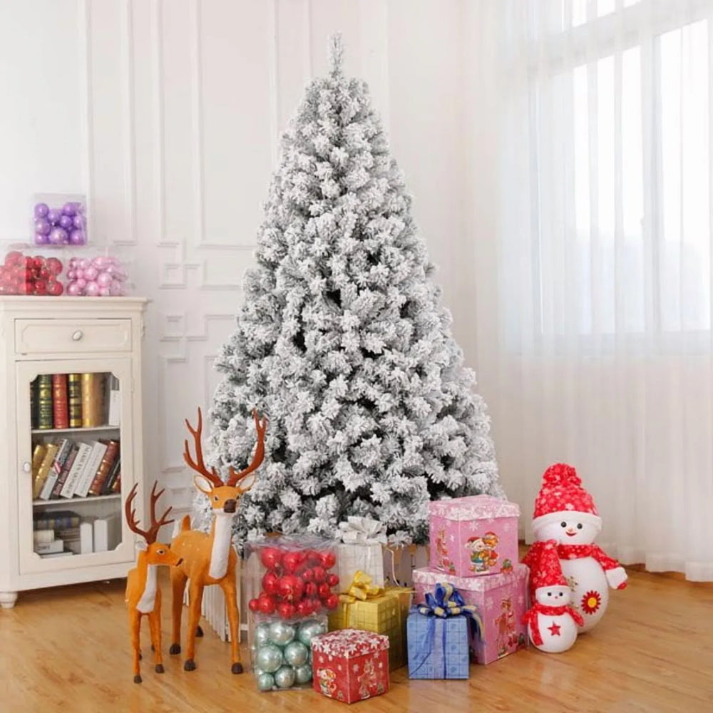 Pre-lit flocked tree with white LEDs