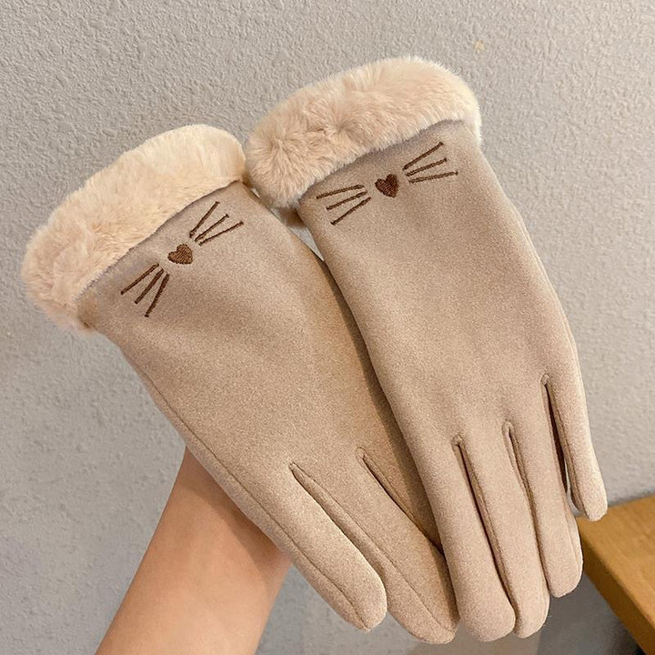 Pink suede-look gloves with faux-fur cuff