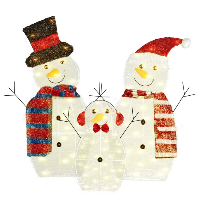 Light-up plush snowman family of three