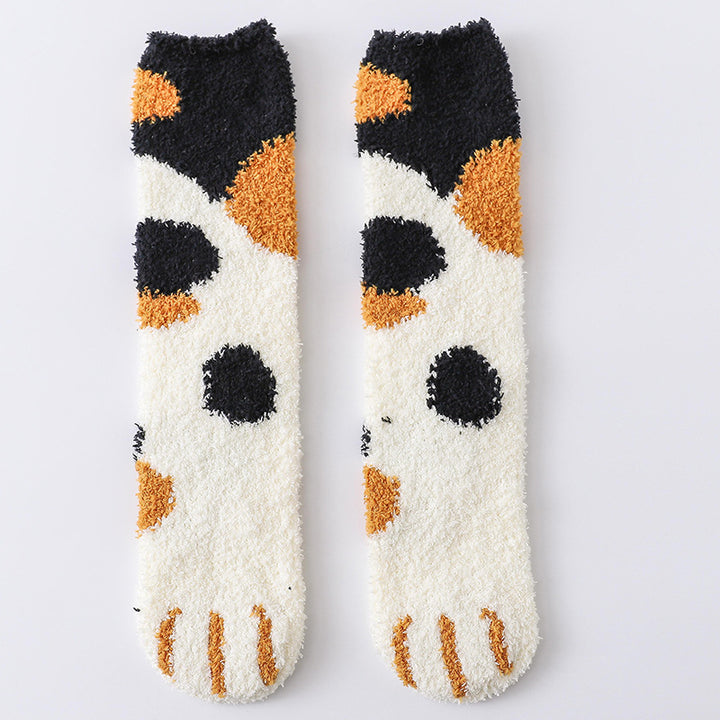 Fluffy cat paw socks with paw print toes
