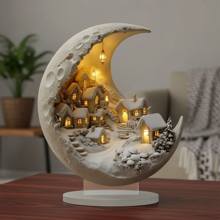Colverro™ Crescent Moon Winter Village Night Light in Clear Acrylic