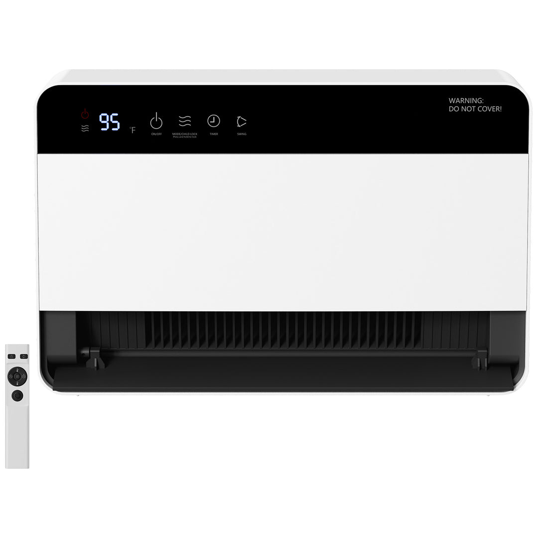 White wall-mounted space heater with remote control