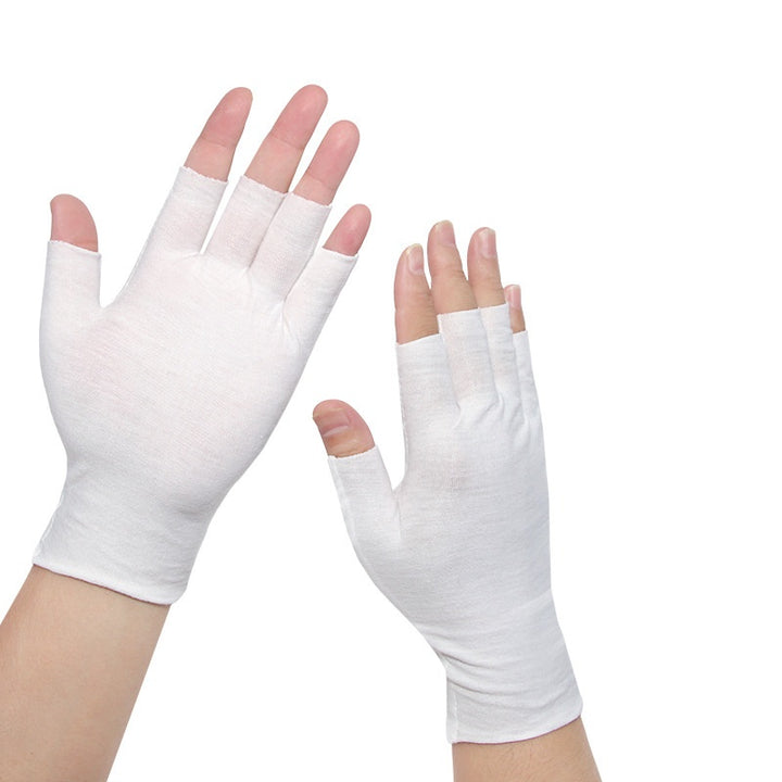 White cotton half-finger gloves with open fingertips