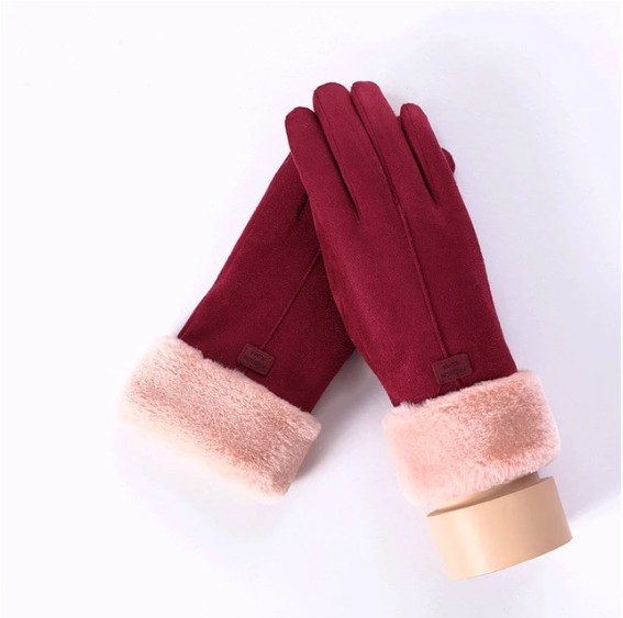 Suede-look gloves with plush bear cuff