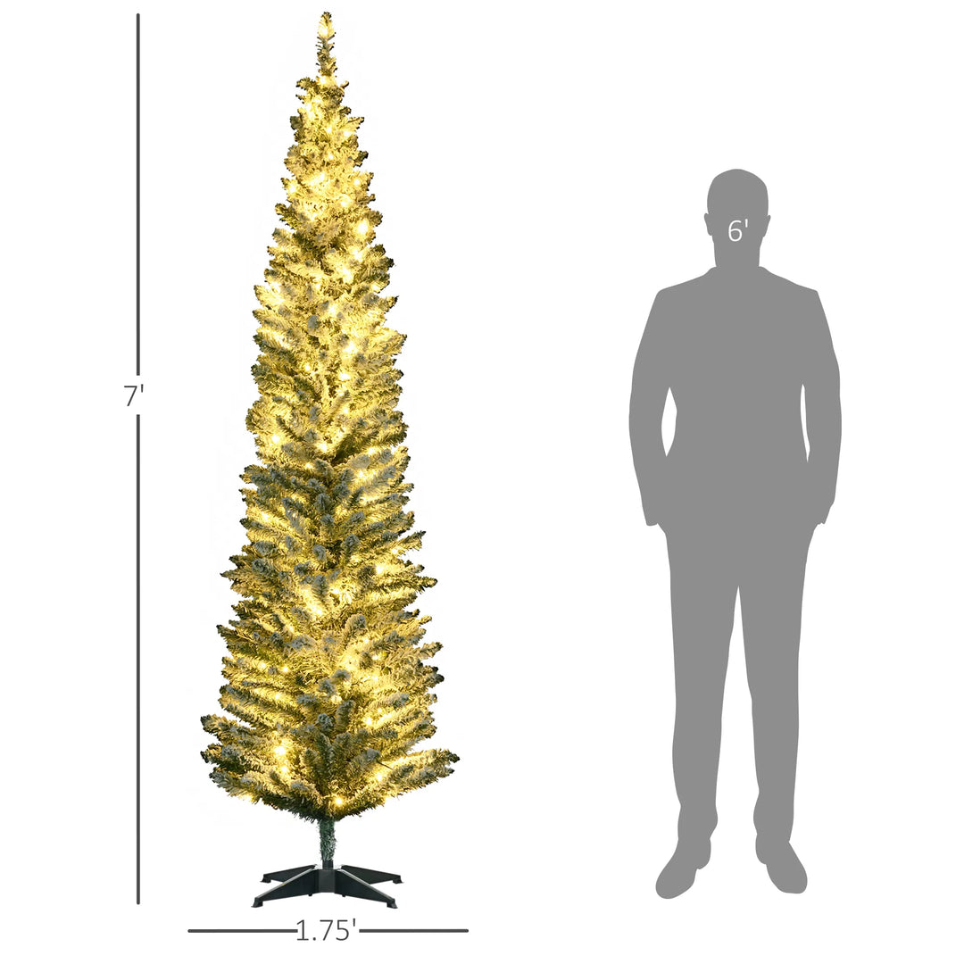 Green pre-lit pencil tree with warm lights
